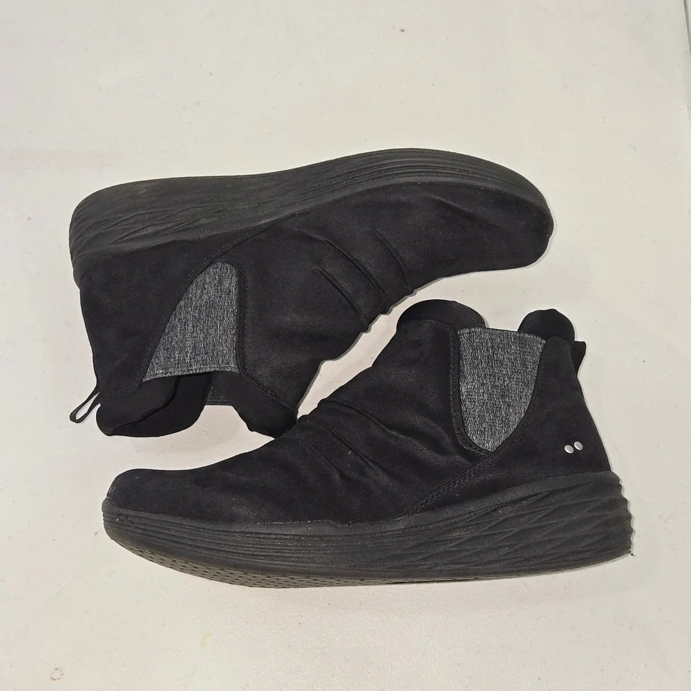 Ryka Women Black Slip On Ankle Boots Fabric Ruched Comfort Booties Size 8W AC232